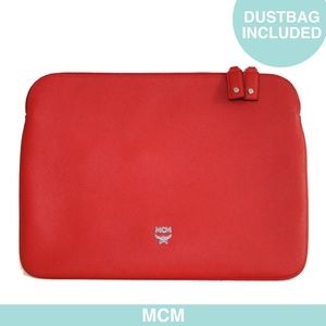 Auth MCM red leather bag + dustbag + cards